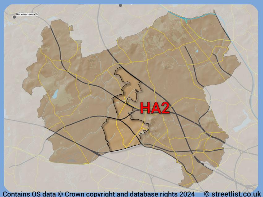 Where the HA2 postcode district lies within the wider  postcode area