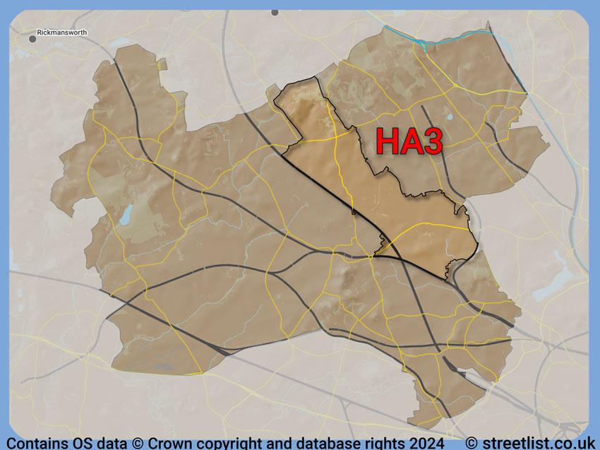 Where the HA3 postcode district lies within the wider  postcode area