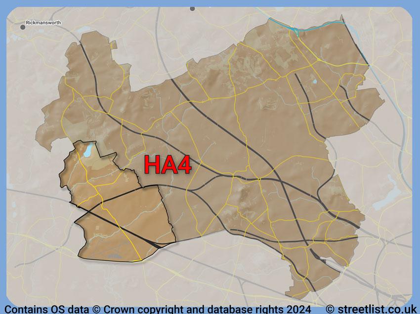 Where the HA4 postcode district lies within the wider  postcode area