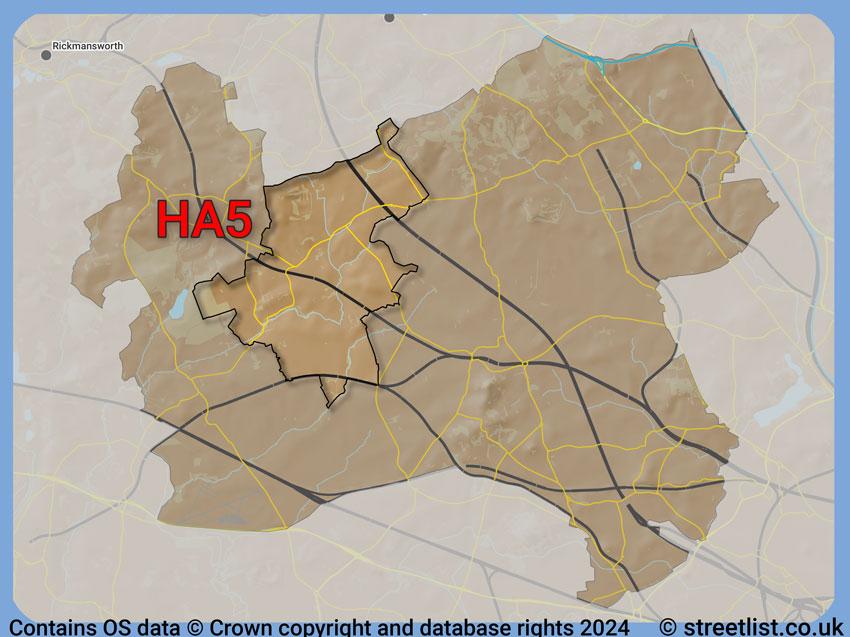 Where the HA5 postcode district lies within the wider  postcode area