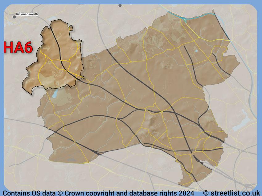 Where the HA6 postcode district lies within the wider  postcode area