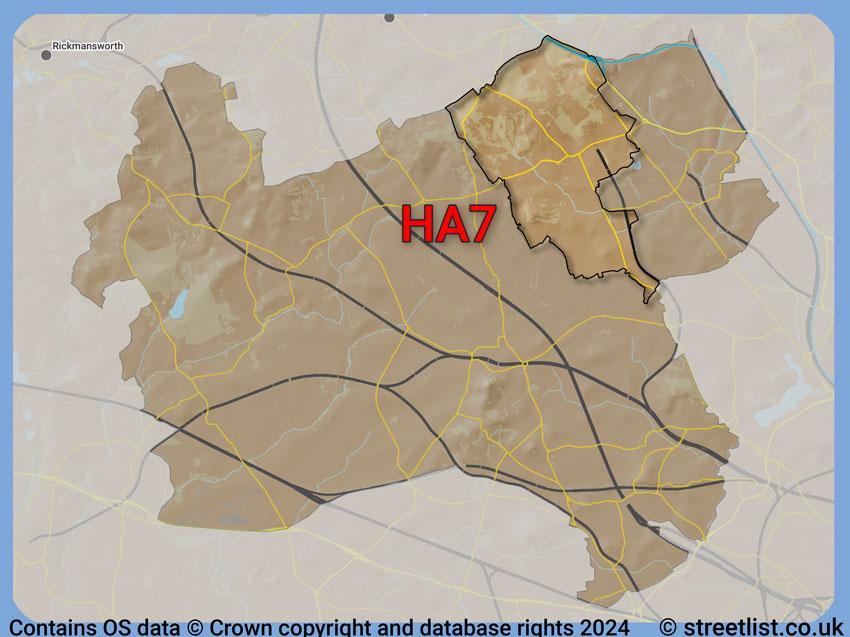 Where the HA7 postcode district lies within the wider  postcode area