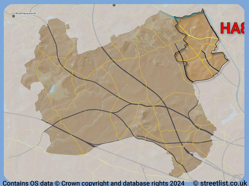 Where the HA8 postcode district lies within the wider  postcode area