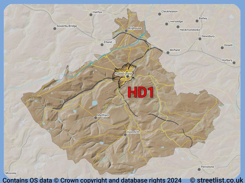 Where the HD1 postcode district lies within the wider  postcode area