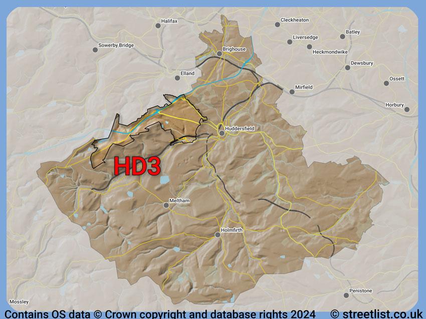 Where the HD3 postcode district lies within the wider  postcode area