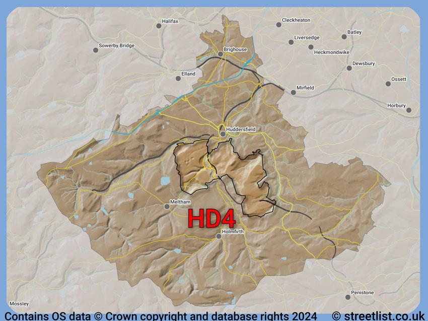 Where the HD4 postcode district lies within the wider  postcode area