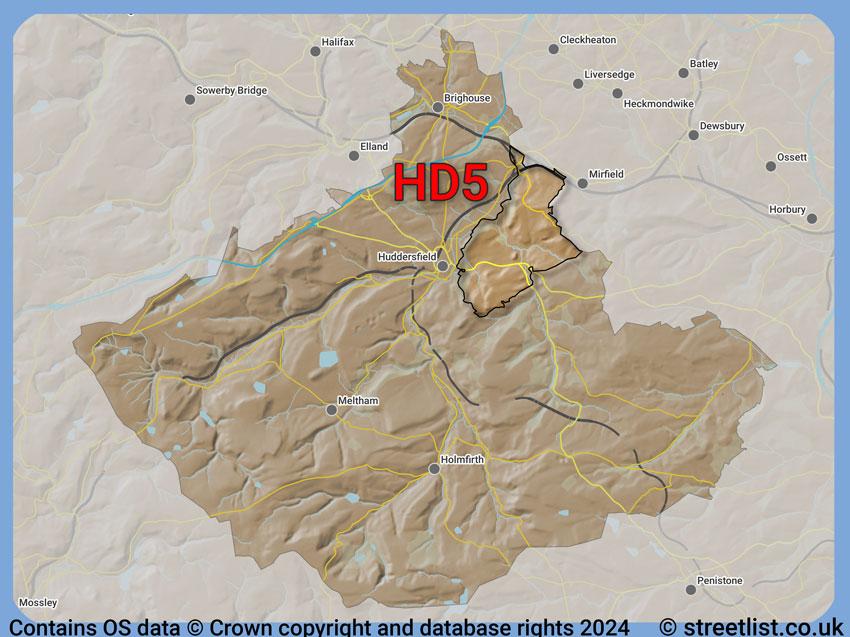 Where the HD5 postcode district lies within the wider  postcode area