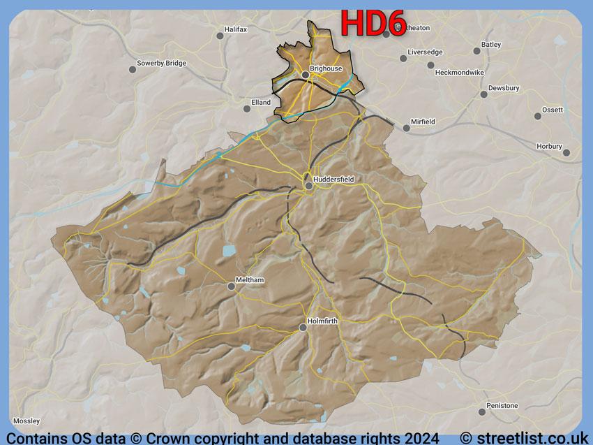 Where the HD6 postcode district lies within the wider  postcode area