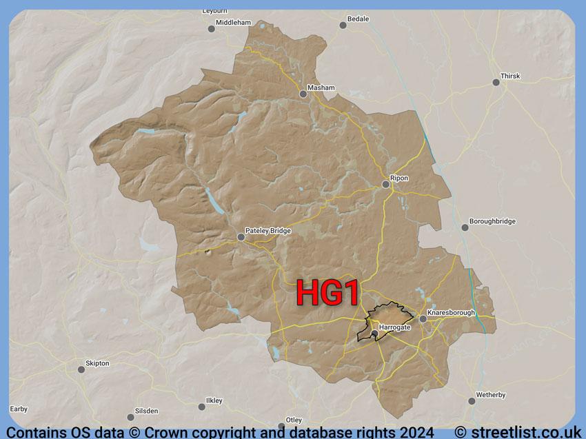 Where the HG1 postcode district lies within the wider  postcode area