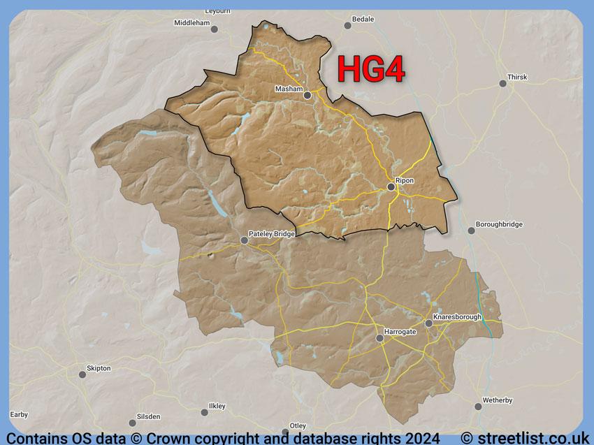 Where the HG4 postcode district lies within the wider  postcode area