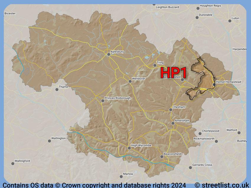 Where the HP1 postcode district lies within the wider  postcode area