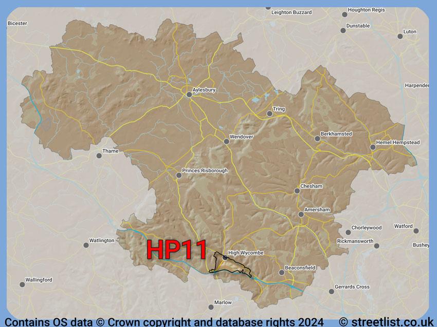 Where the HP11 postcode district lies within the wider  postcode area