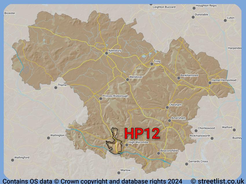 Where the HP12 postcode district lies within the wider  postcode area