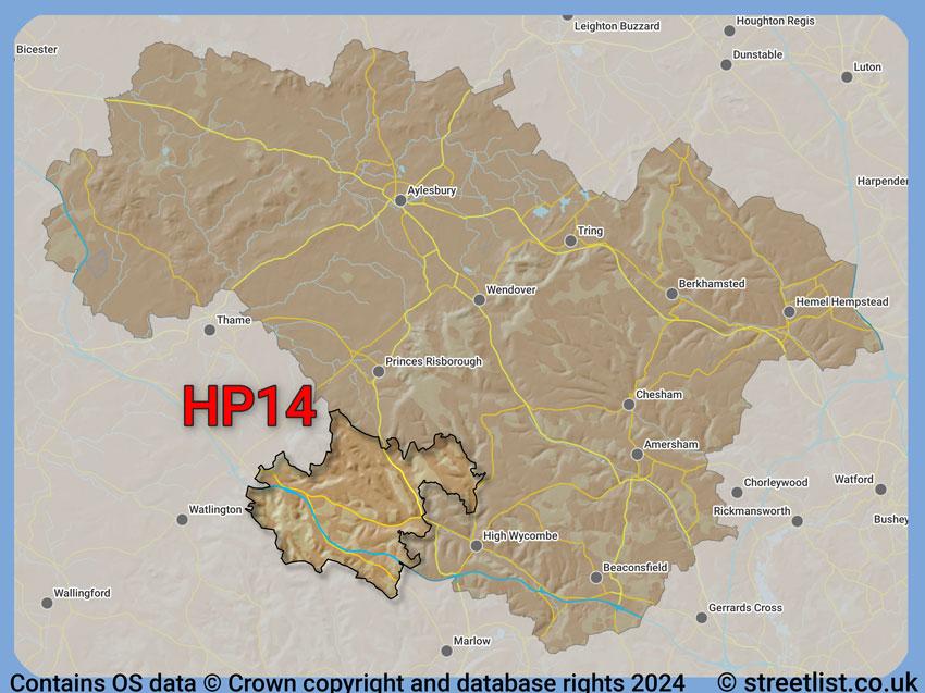 Where the HP14 postcode district lies within the wider  postcode area