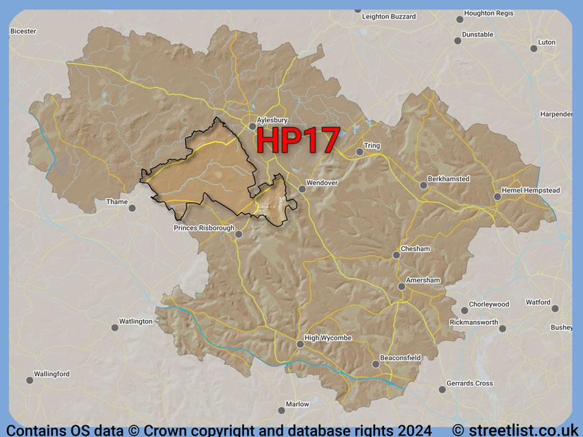 Where the HP17 postcode district lies within the wider  postcode area