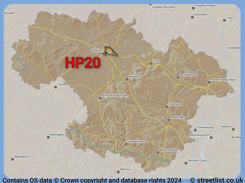 Where the HP20 postcode district lies within the wider  postcode area