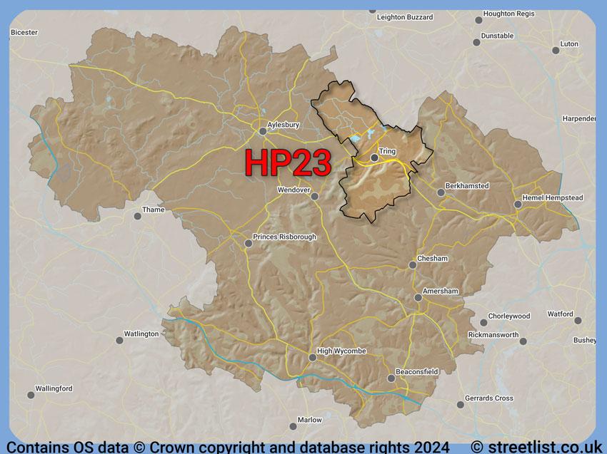 Where the HP23 postcode district lies within the wider  postcode area