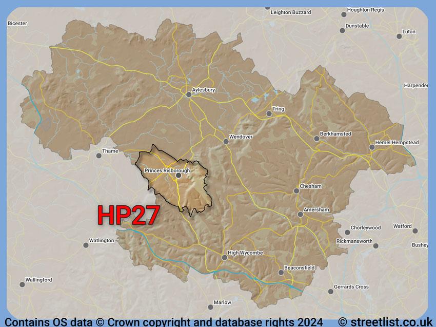 Where the HP27 postcode district lies within the wider  postcode area