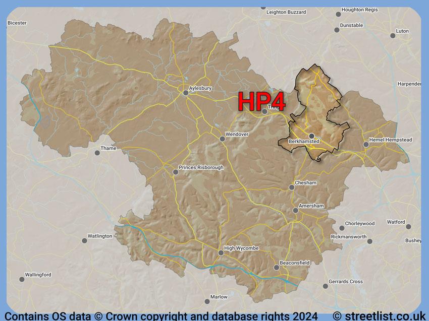 Where the HP4 postcode district lies within the wider  postcode area