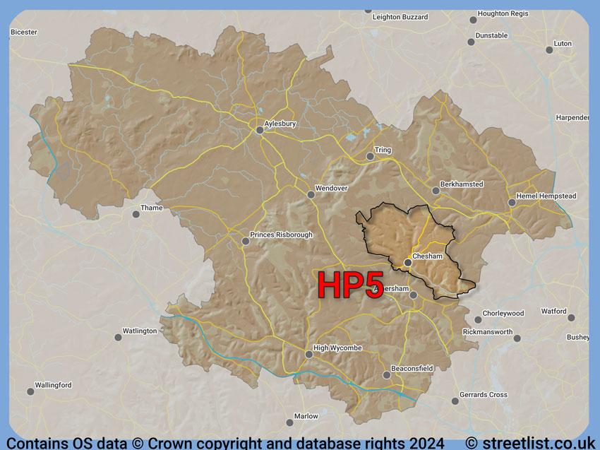 Where the HP5 postcode district lies within the wider  postcode area