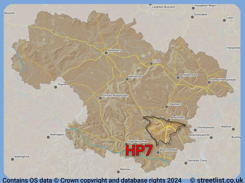 Where the HP7 postcode district lies within the wider  postcode area