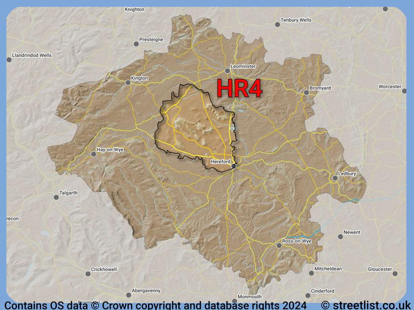 Where the HR4 postcode district lies within the wider  postcode area