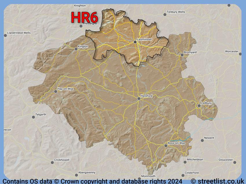 Where the HR6 postcode district lies within the wider  postcode area