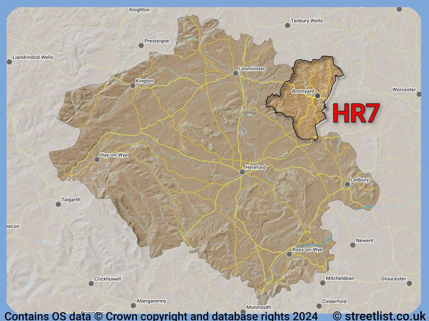 Where the HR7 postcode district lies within the wider  postcode area