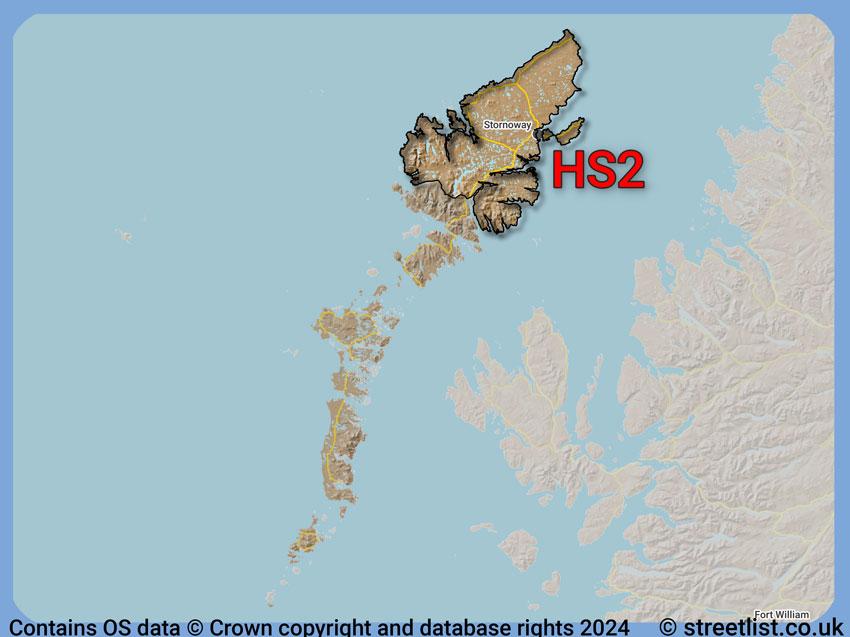 Where the HS2 postcode district lies within the wider  postcode area