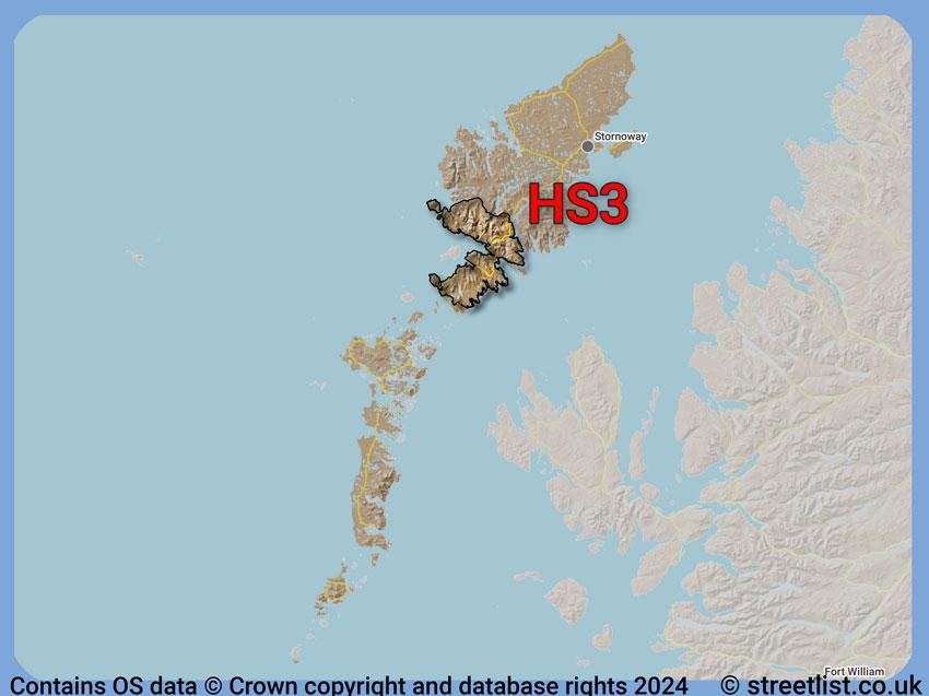 Where the HS3 postcode district lies within the wider  postcode area