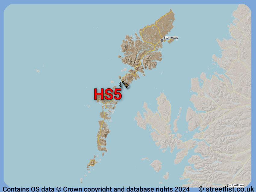 Where the HS5 postcode district lies within the wider  postcode area