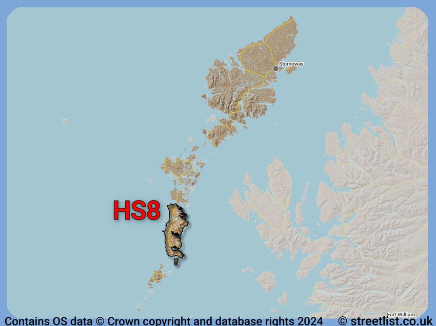 Where the HS8 postcode district lies within the wider  postcode area