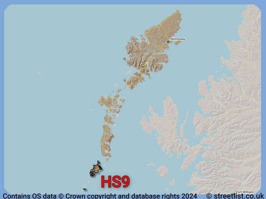 Where the HS9 postcode district lies within the wider  postcode area