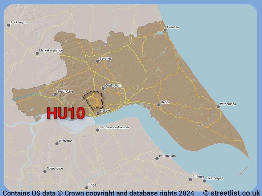 Where the HU10 postcode district lies within the wider  postcode area