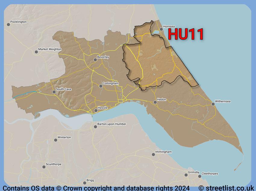 Where the HU11 postcode district lies within the wider  postcode area