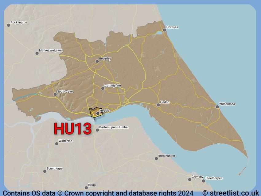 Where the HU13 postcode district lies within the wider  postcode area