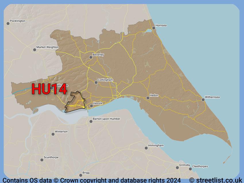 Where the HU14 postcode district lies within the wider  postcode area