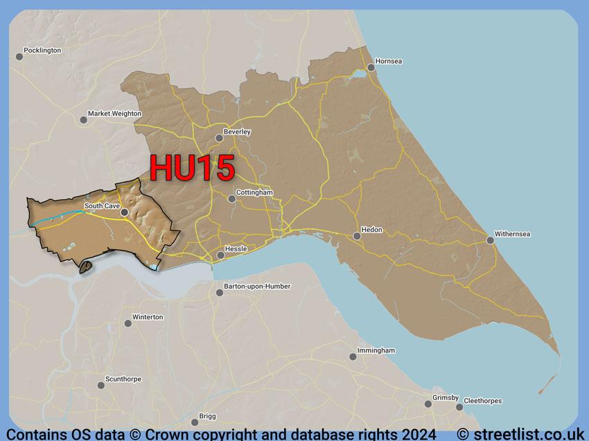 Where the HU15 postcode district lies within the wider  postcode area