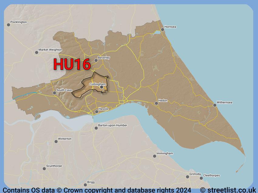 Where the HU16 postcode district lies within the wider  postcode area