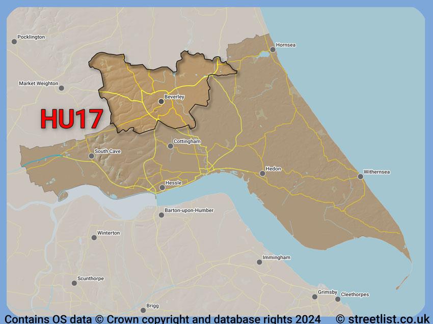 Where the HU17 postcode district lies within the wider  postcode area