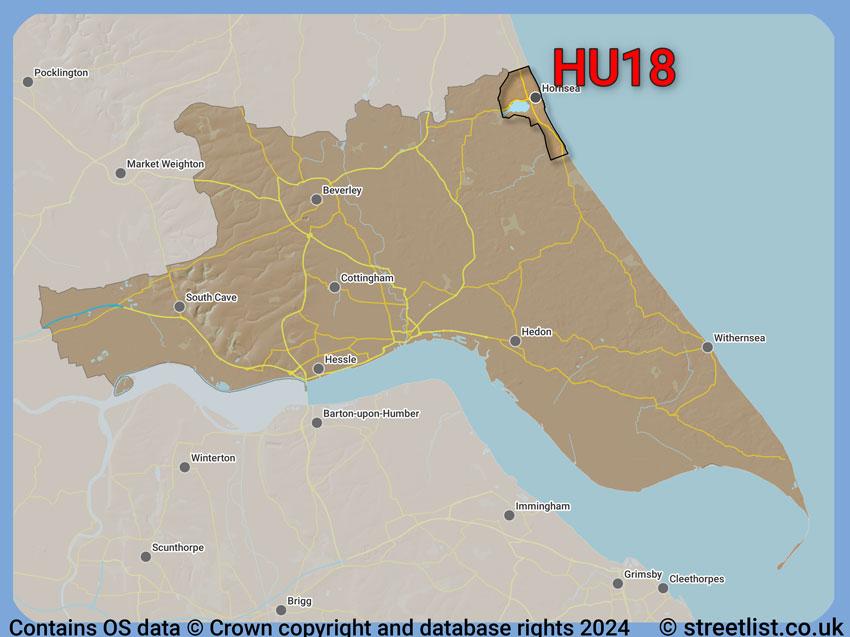 Where the HU18 postcode district lies within the wider  postcode area