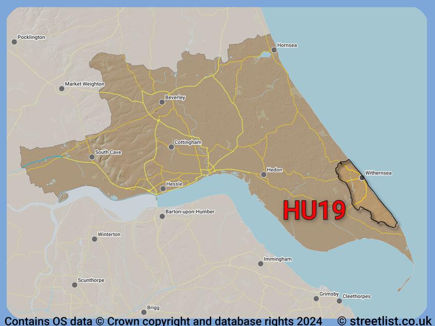 Where the HU19 postcode district lies within the wider  postcode area