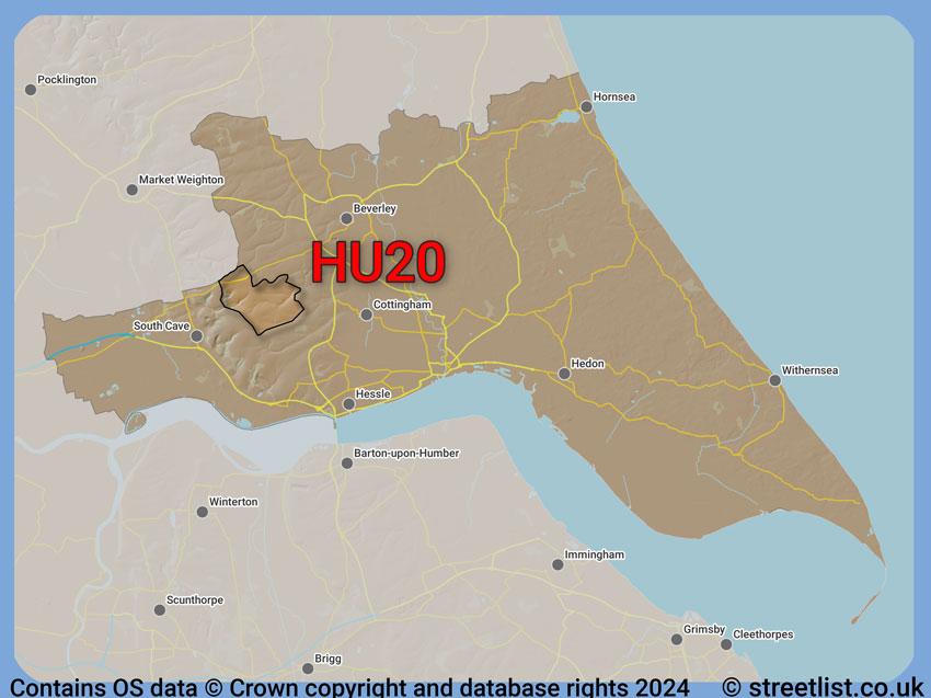 Where the HU20 postcode district lies within the wider  postcode area