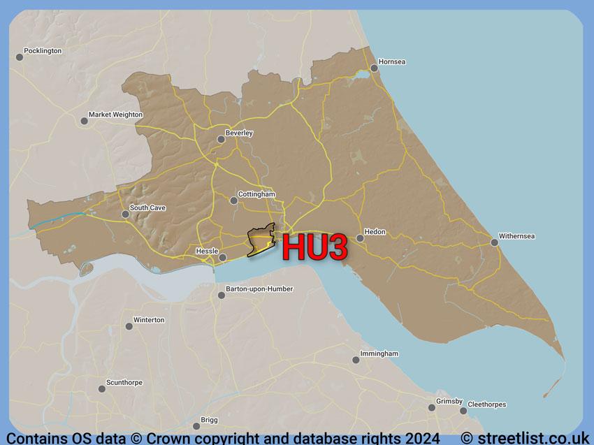 Where the HU3 postcode district lies within the wider  postcode area