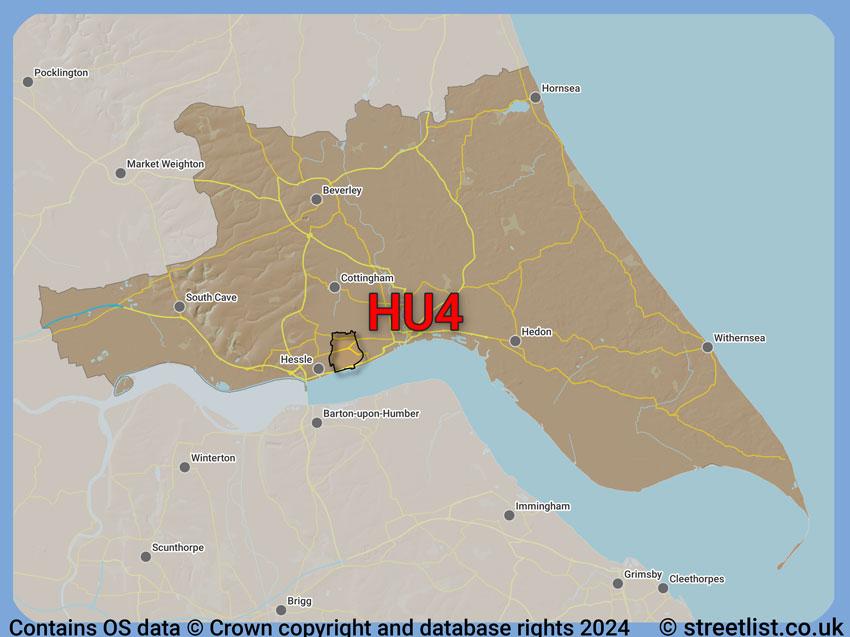 Where the HU4 postcode district lies within the wider  postcode area