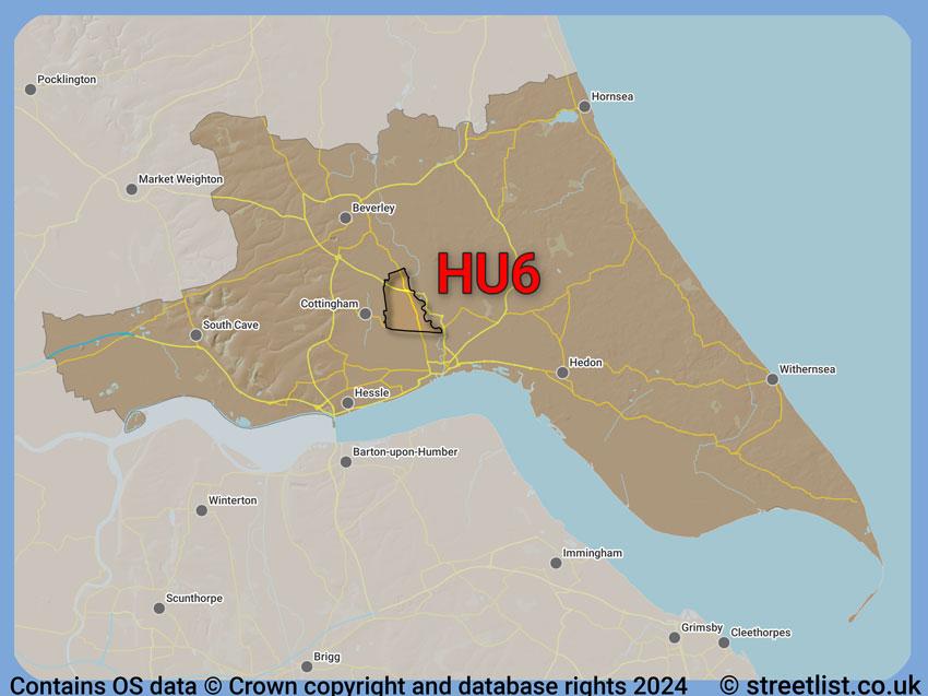 Where the HU6 postcode district lies within the wider  postcode area