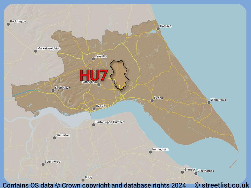 Where the HU7 postcode district lies within the wider  postcode area