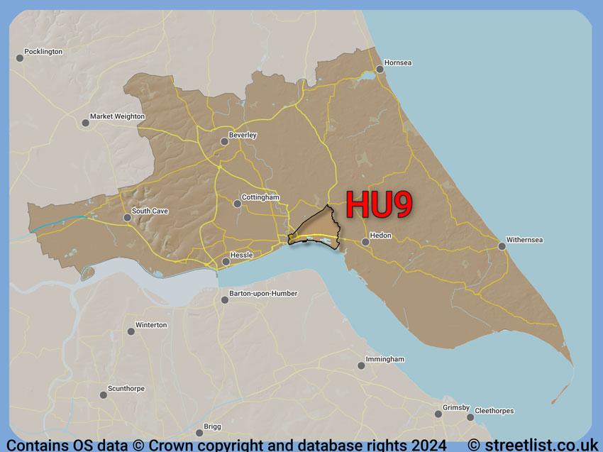 Where the HU9 postcode district lies within the wider  postcode area