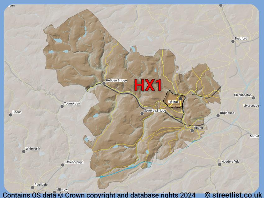 Where the HX1 postcode district lies within the wider  postcode area