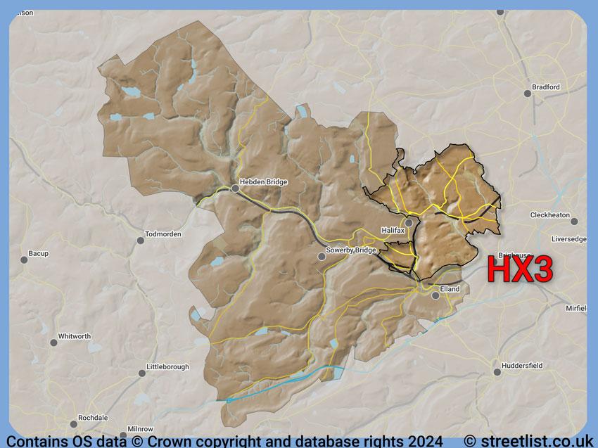 Where the HX3 postcode district lies within the wider  postcode area